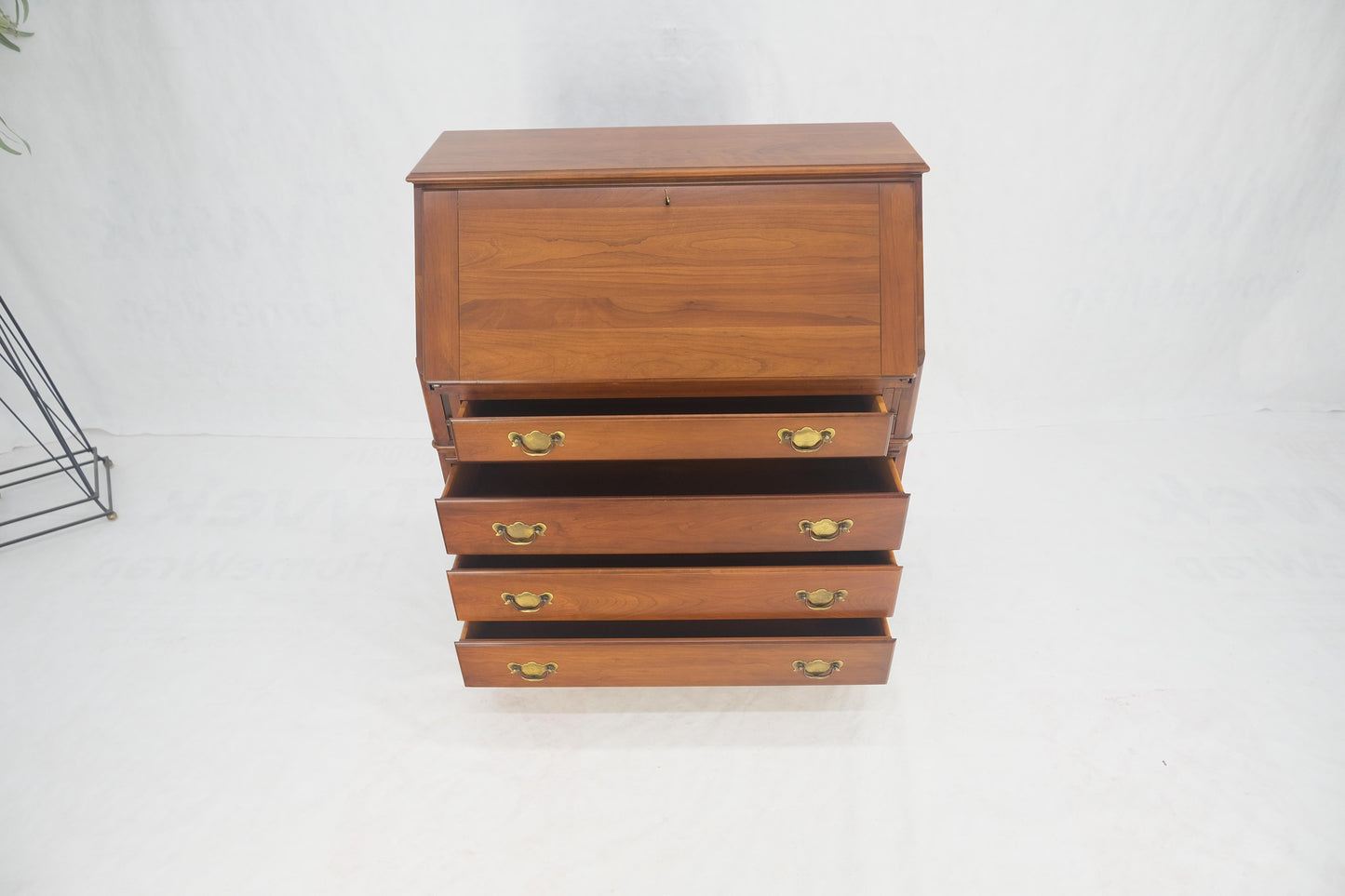 EstablishedLines American Solid Cherry 4 Drawers Drop Front Secretary Desk Solid Brass Pulls MINT