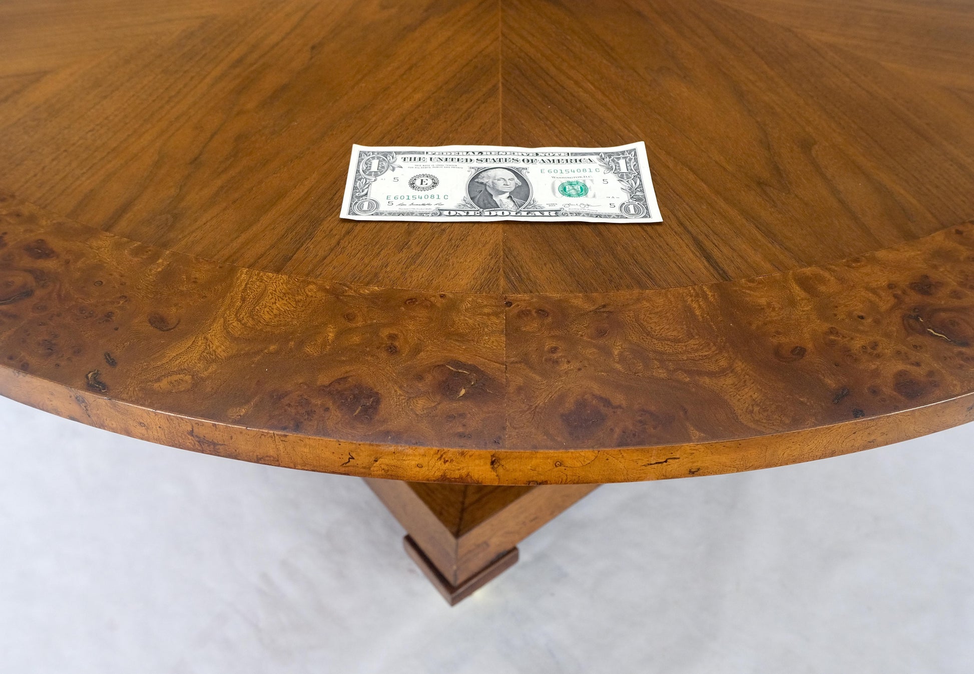 EstablishedLines Round Burl Wood Adjustable Height Single Pedestal Base Dining-Coffee Table MINT!