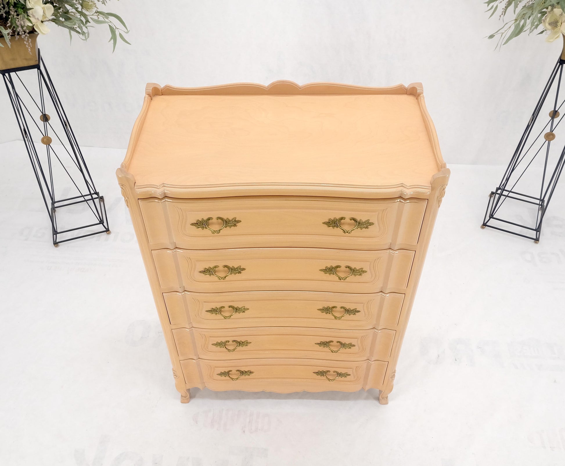 EstablishedLines Carved Pickled Beige to White Solid Cherry Raised Panels Brass Hardware Gallery