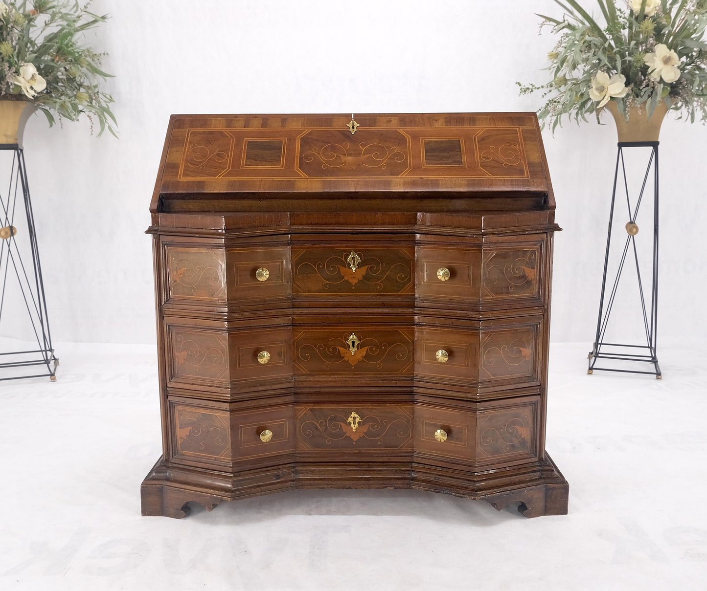 Antique Biedermeier Style Inlay Drop Front Secretary Desk 3 Drawers Dresser NICE