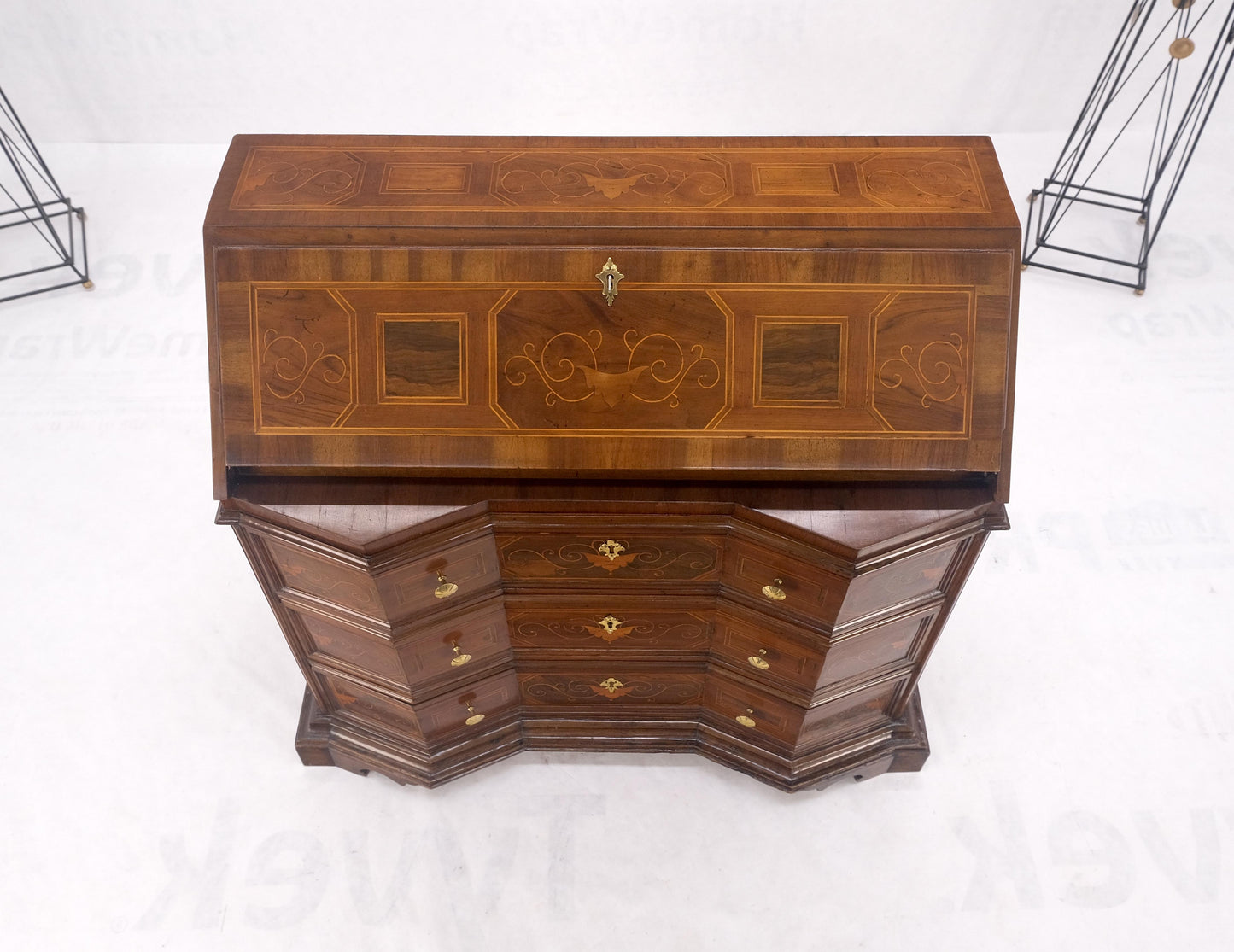 Antique Biedermeier Style Inlay Drop Front Secretary Desk 3 Drawers Dresser NICE
