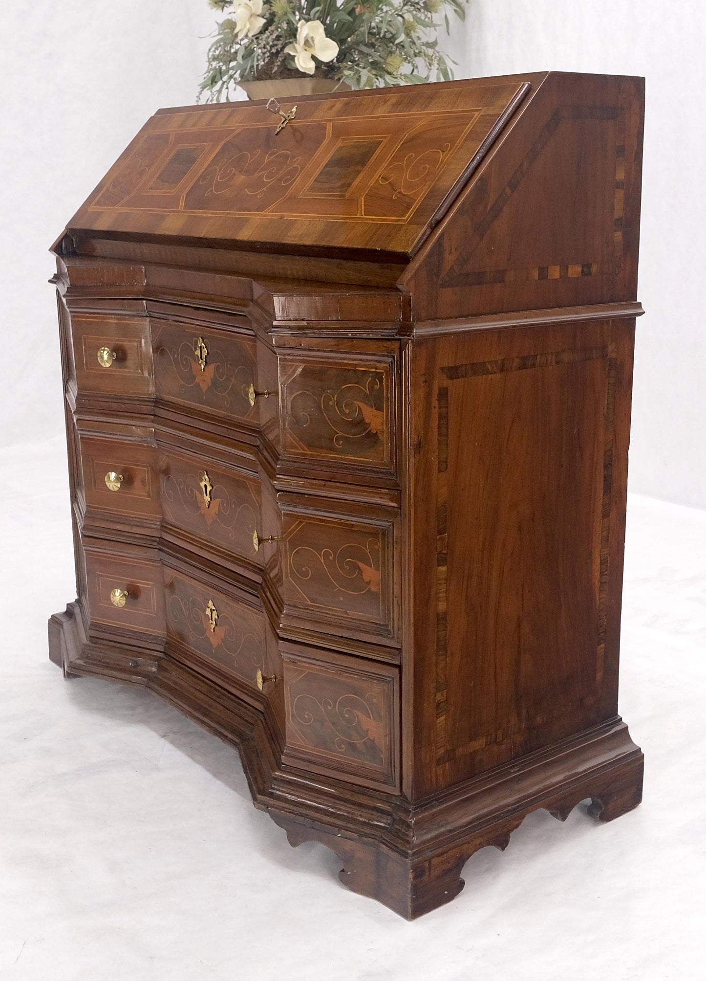 Antique Biedermeier Style Inlay Drop Front Secretary Desk 3 Drawers Dresser NICE