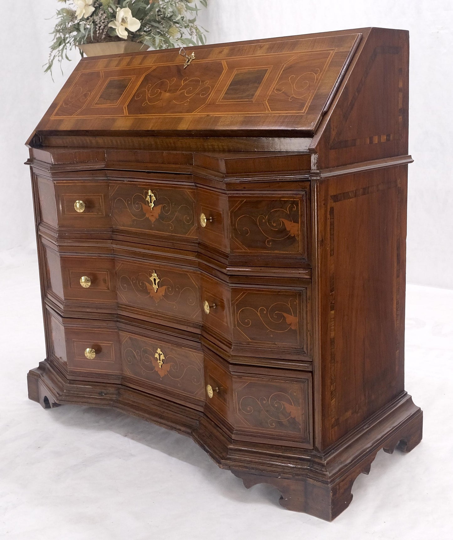 Antique Biedermeier Style Inlay Drop Front Secretary Desk 3 Drawers Dresser NICE