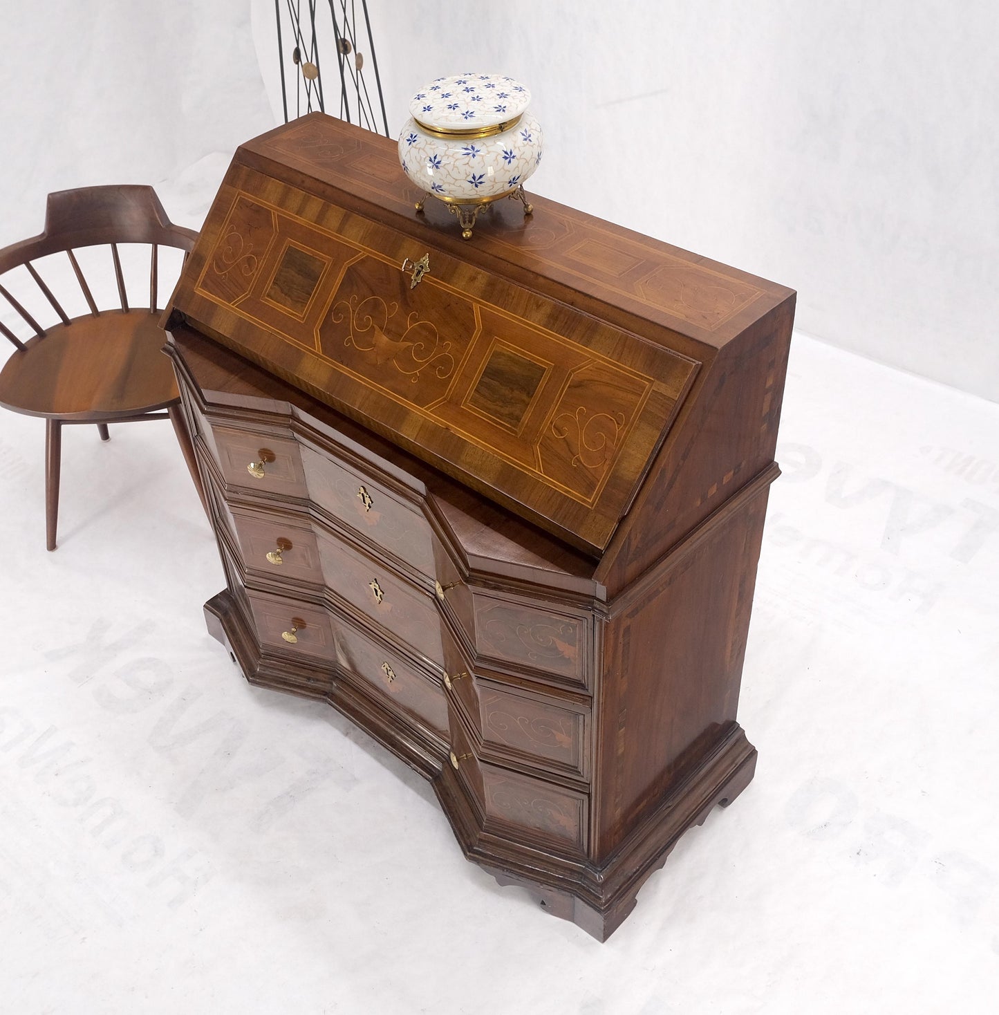 Antique Biedermeier Style Inlay Drop Front Secretary Desk 3 Drawers Dresser NICE