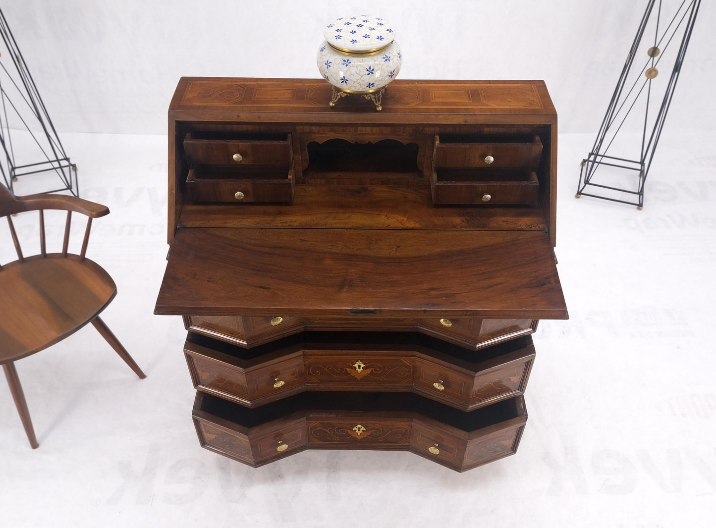 Antique Biedermeier Style Inlay Drop Front Secretary Desk 3 Drawers Dresser NICE
