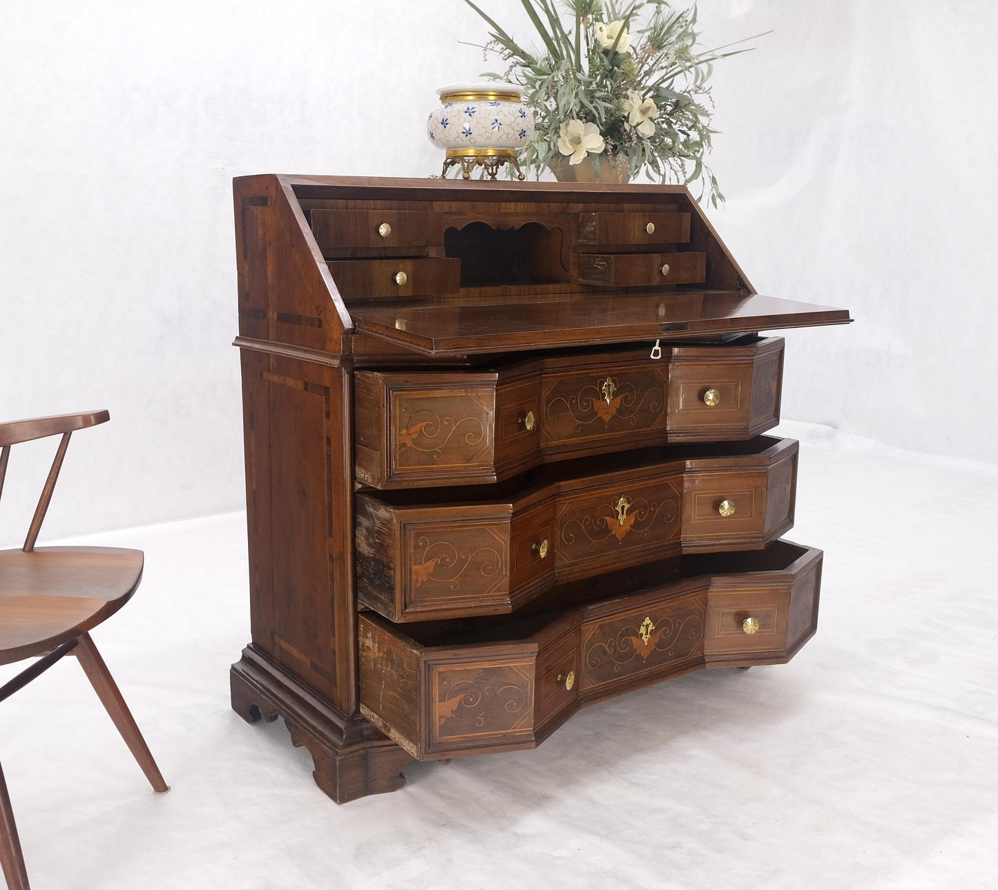 Antique Biedermeier Style Inlay Drop Front Secretary Desk 3 Drawers Dresser NICE