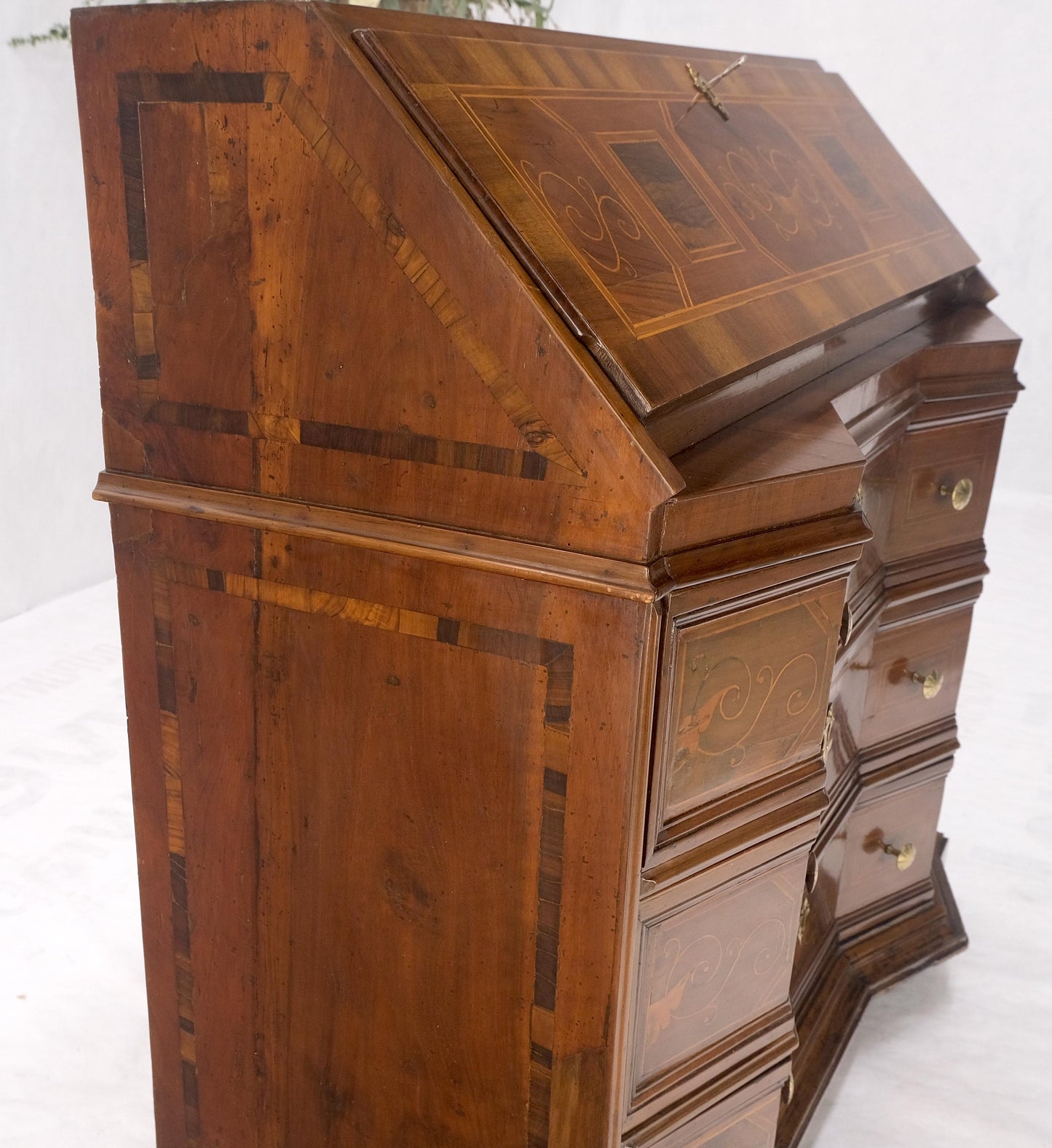 Antique Biedermeier Style Inlay Drop Front Secretary Desk 3 Drawers Dresser NICE