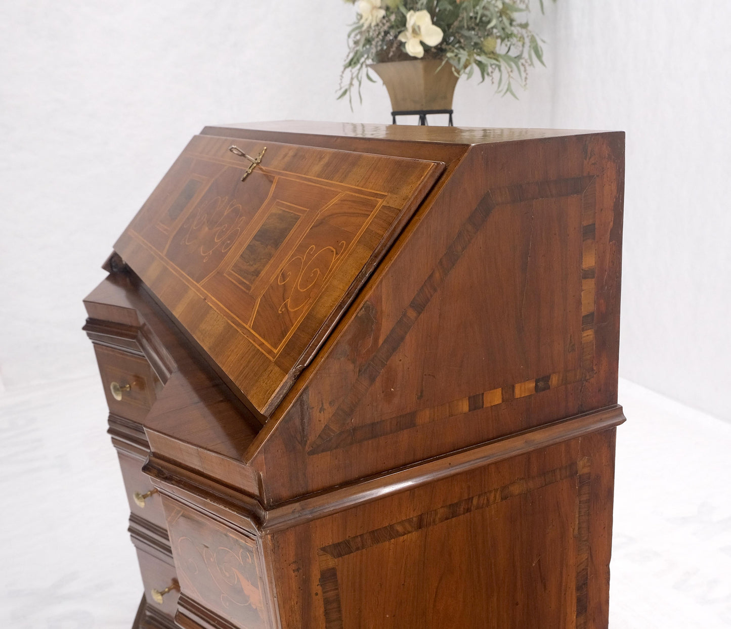 Antique Biedermeier Style Inlay Drop Front Secretary Desk 3 Drawers Dresser NICE