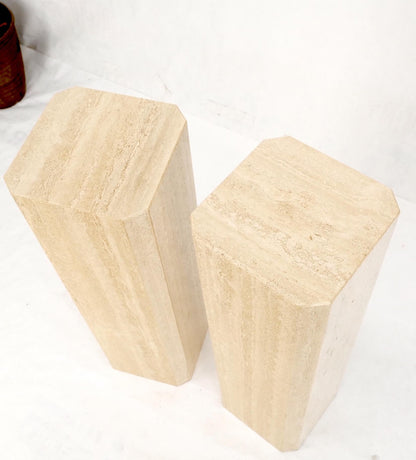 EstablishedLines Pair of Tall Large Square Italian Travertine Pedestals Stands