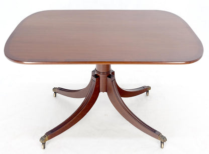 EstablishedLines Tilt Top Banded Mahogany Carved Base on Brass Wheels Dining Breakfast Table MINT
