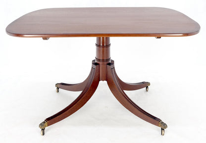 EstablishedLines Tilt Top Banded Mahogany Carved Base on Brass Wheels Dining Breakfast Table MINT