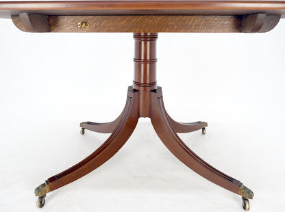 Tilt Top Banded Mahogany Carved Base on Brass Wheels Dining Breakfast Table MINT