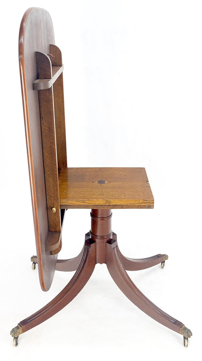 Tilt Top Banded Mahogany Carved Base on Brass Wheels Dining Breakfast Table MINT