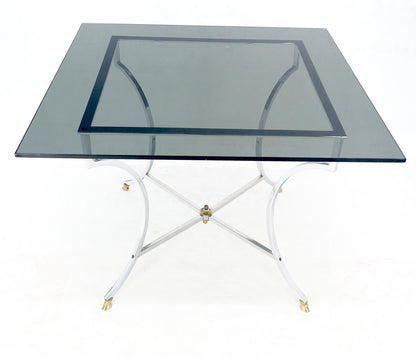 EstablishedLines Chrome & Brass Hoof Feet Base Smoked Glass Top Square Game Dinette Table Italy