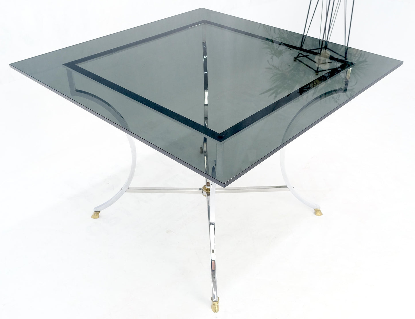 EstablishedLines Chrome & Brass Hoof Feet Base Smoked Glass Top Square Game Dinette Table Italy
