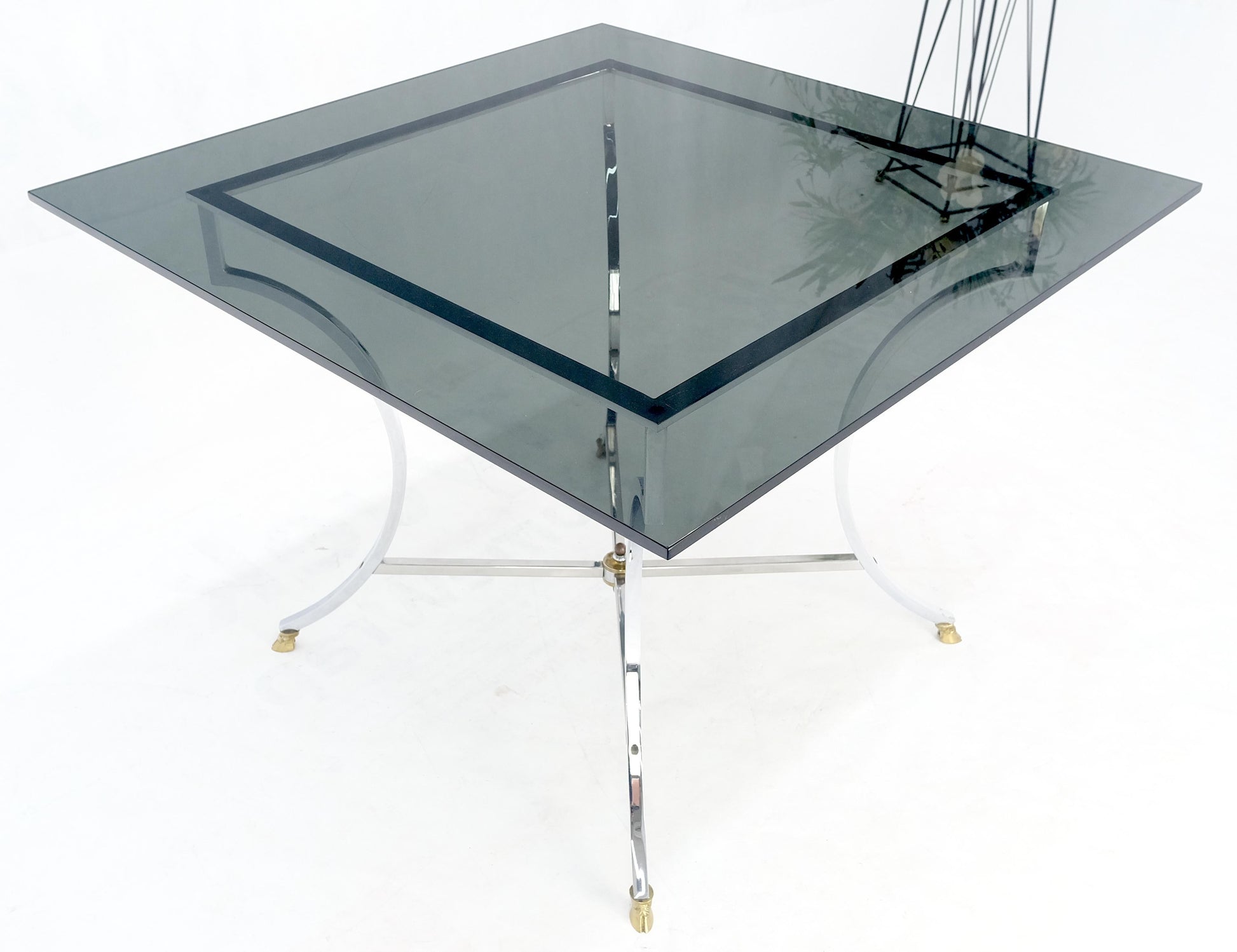 EstablishedLines Chrome & Brass Hoof Feet Base Smoked Glass Top Square Game Dinette Table Italy