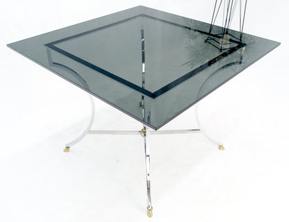 EstablishedLines Chrome & Brass Hoof Feet Base Smoked Glass Top Square Game Dinette Table Italy