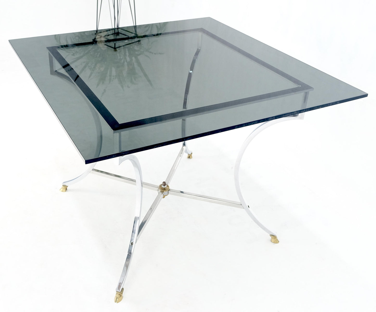 EstablishedLines Chrome & Brass Hoof Feet Base Smoked Glass Top Square Game Dinette Table Italy
