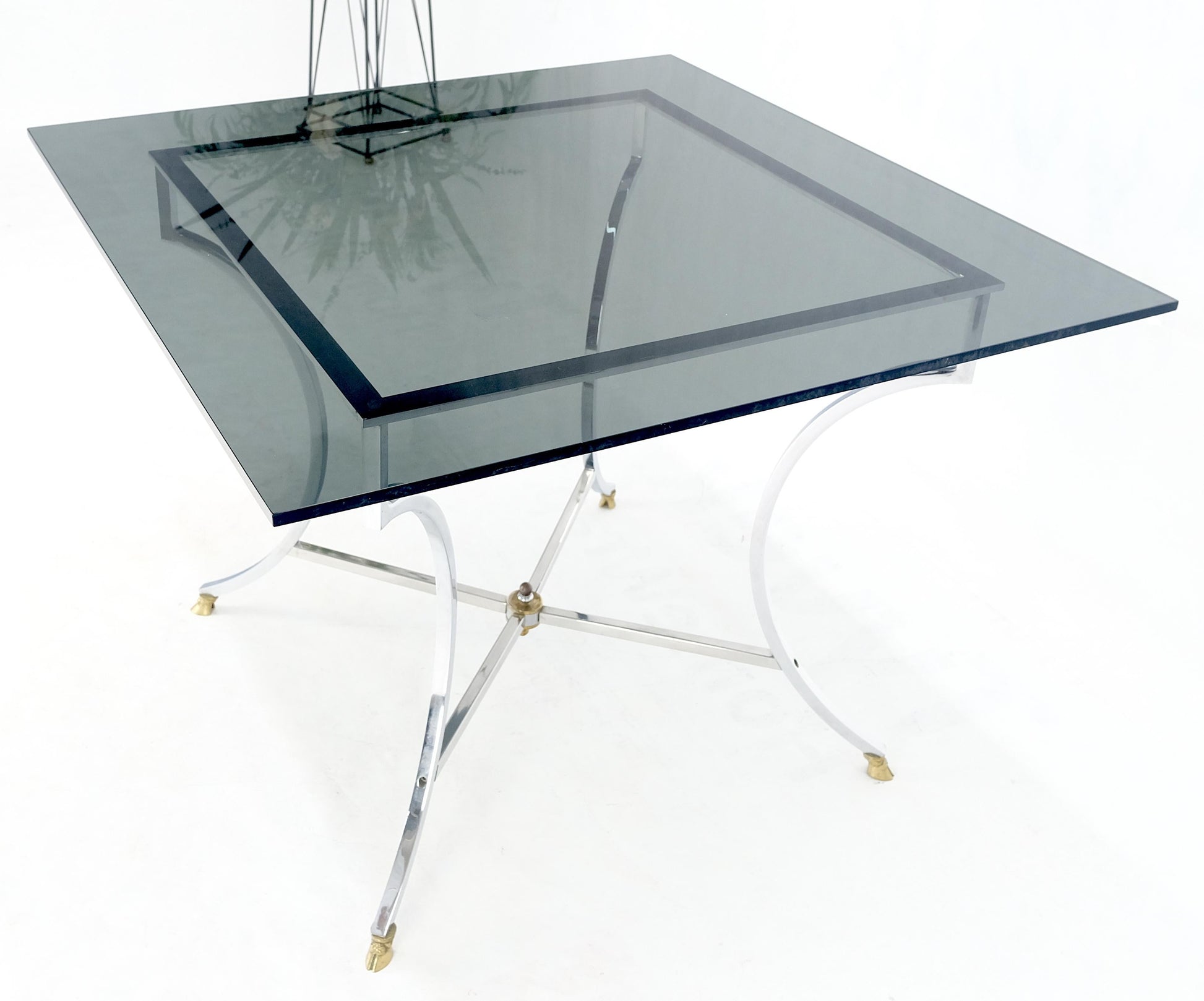 EstablishedLines Chrome & Brass Hoof Feet Base Smoked Glass Top Square Game Dinette Table Italy
