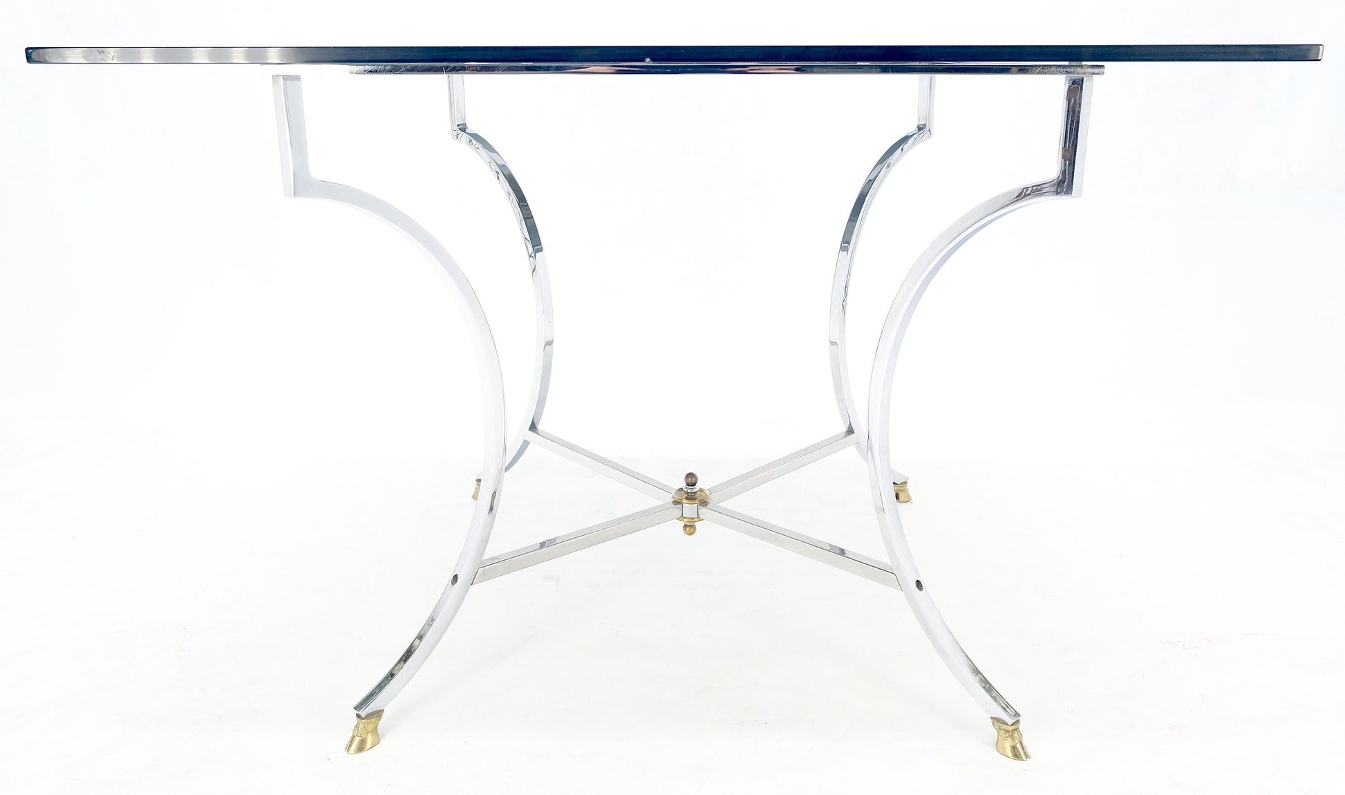 EstablishedLines Chrome & Brass Hoof Feet Base Smoked Glass Top Square Game Dinette Table Italy