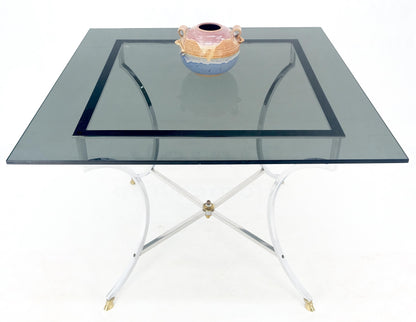 EstablishedLines Chrome & Brass Hoof Feet Base Smoked Glass Top Square Game Dinette Table Italy