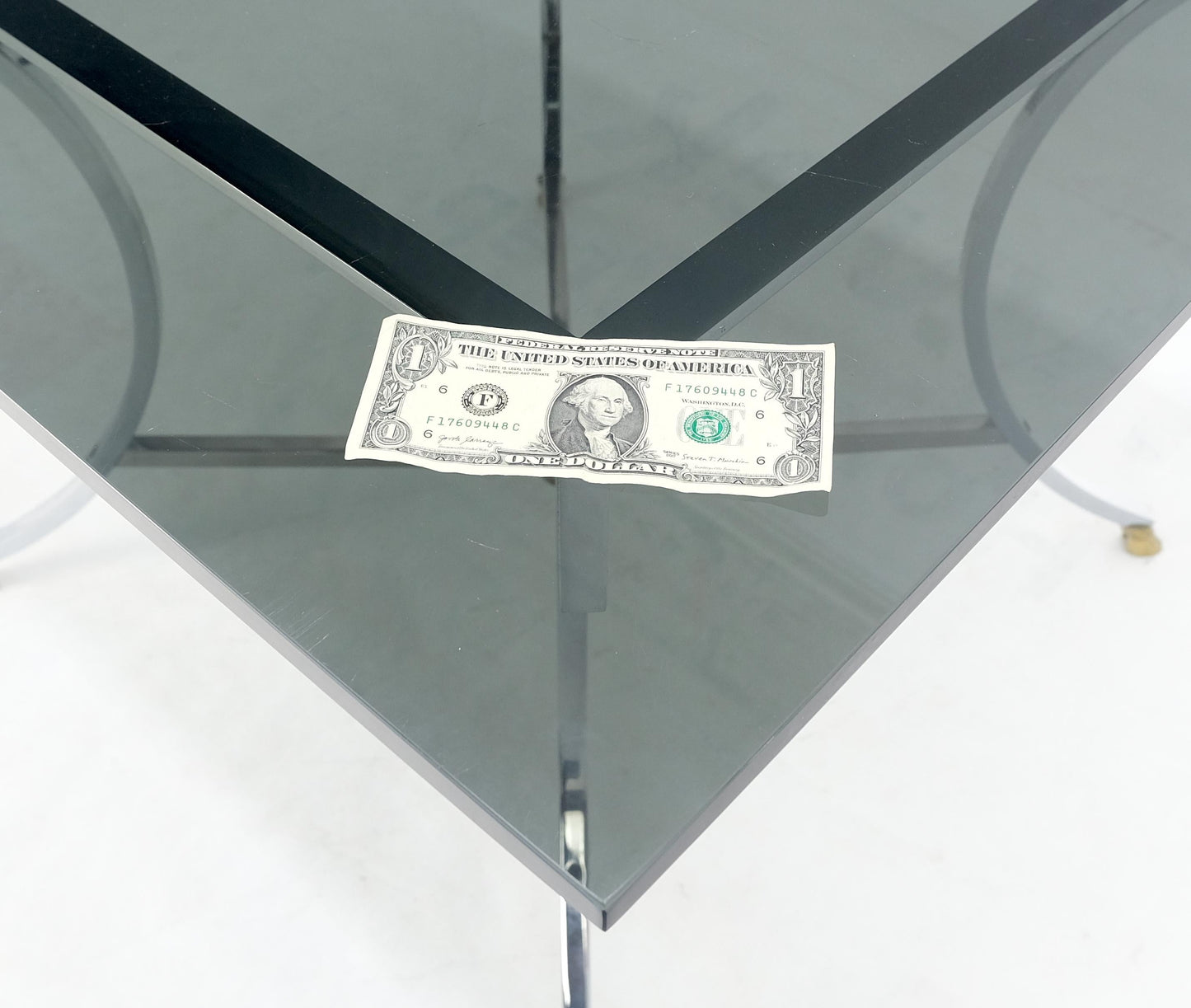 EstablishedLines Chrome & Brass Hoof Feet Base Smoked Glass Top Square Game Dinette Table Italy