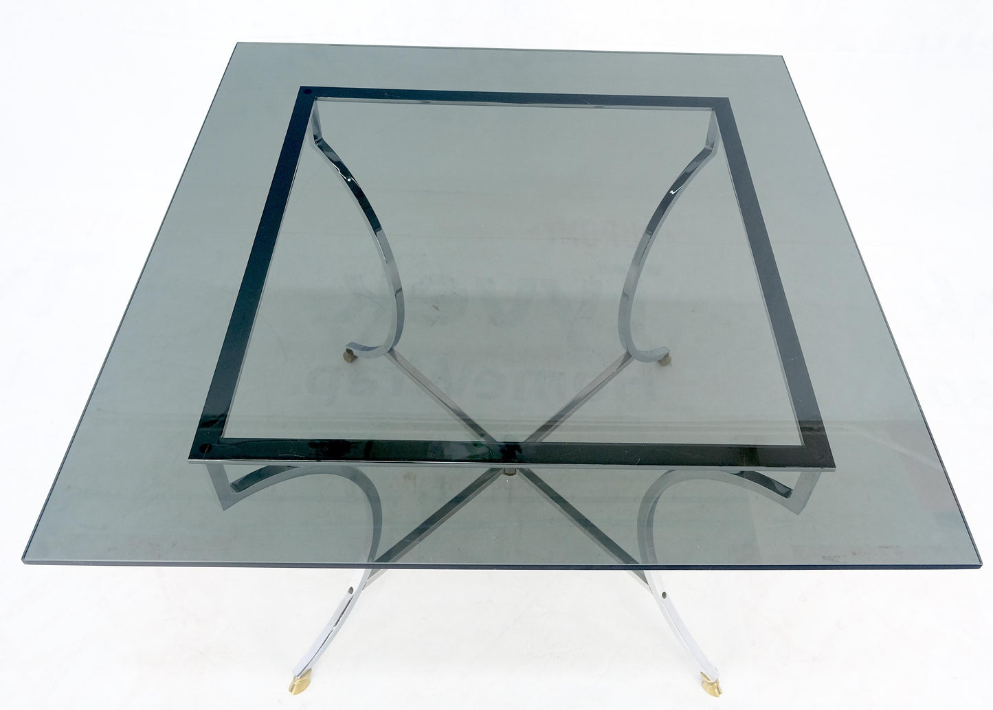 EstablishedLines Chrome & Brass Hoof Feet Base Smoked Glass Top Square Game Dinette Table Italy