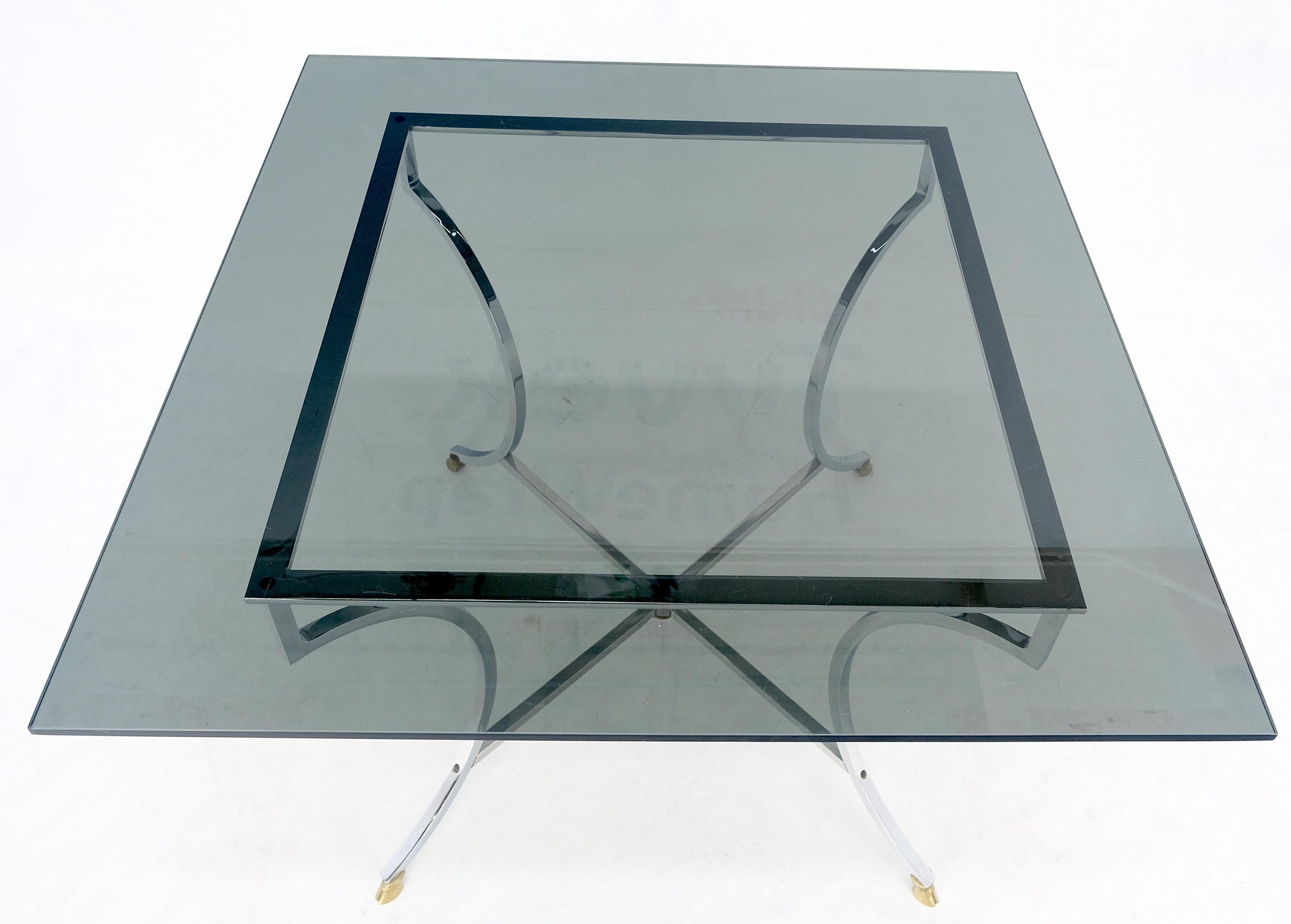 EstablishedLines Chrome & Brass Hoof Feet Base Smoked Glass Top Square Game Dinette Table Italy