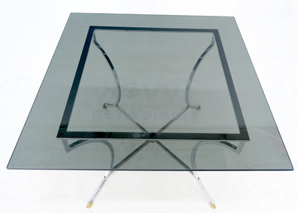 EstablishedLines Chrome & Brass Hoof Feet Base Smoked Glass Top Square Game Dinette Table Italy