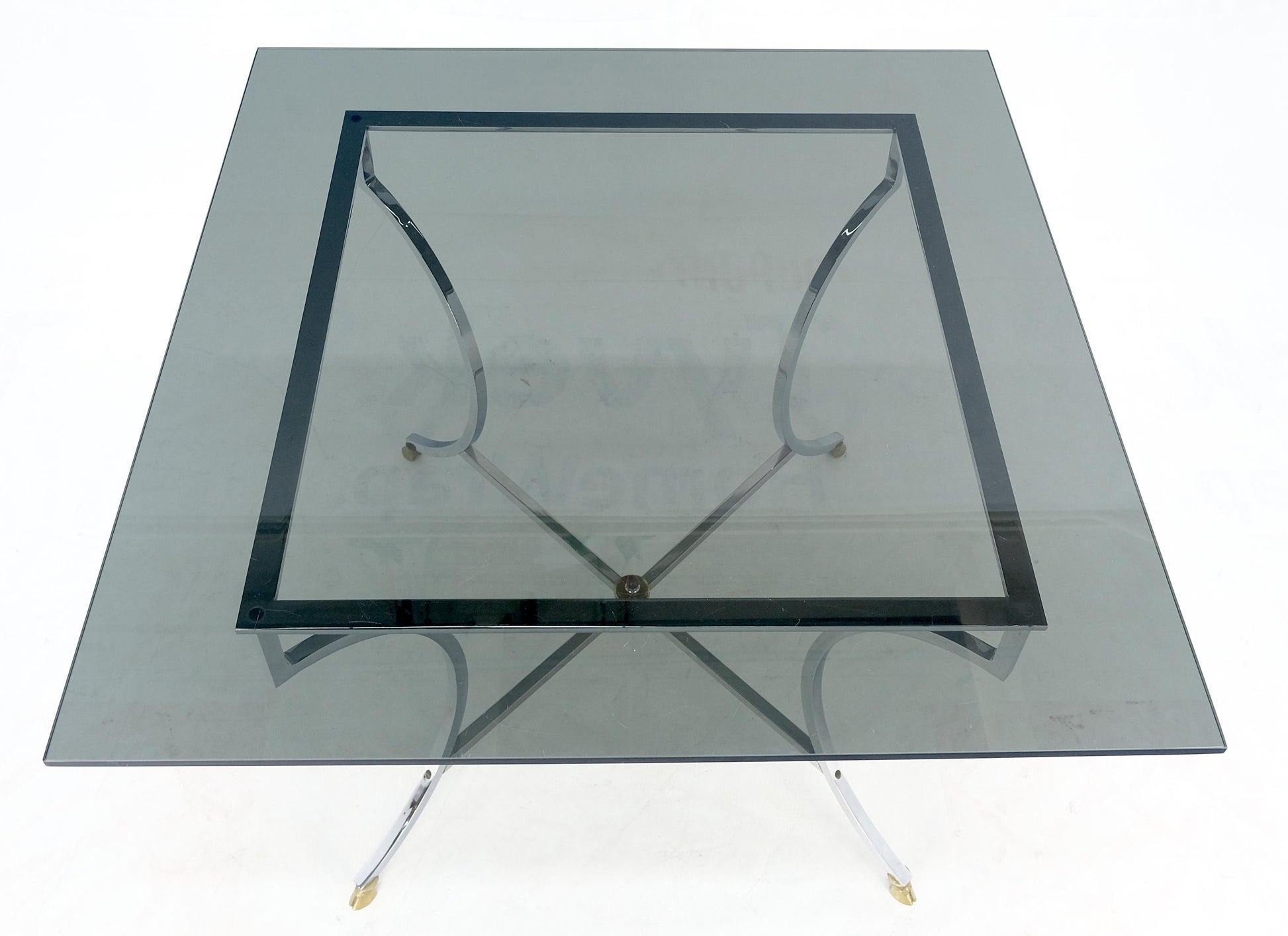 EstablishedLines Chrome & Brass Hoof Feet Base Smoked Glass Top Square Game Dinette Table Italy
