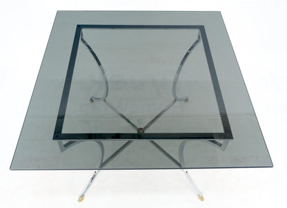 EstablishedLines Chrome & Brass Hoof Feet Base Smoked Glass Top Square Game Dinette Table Italy