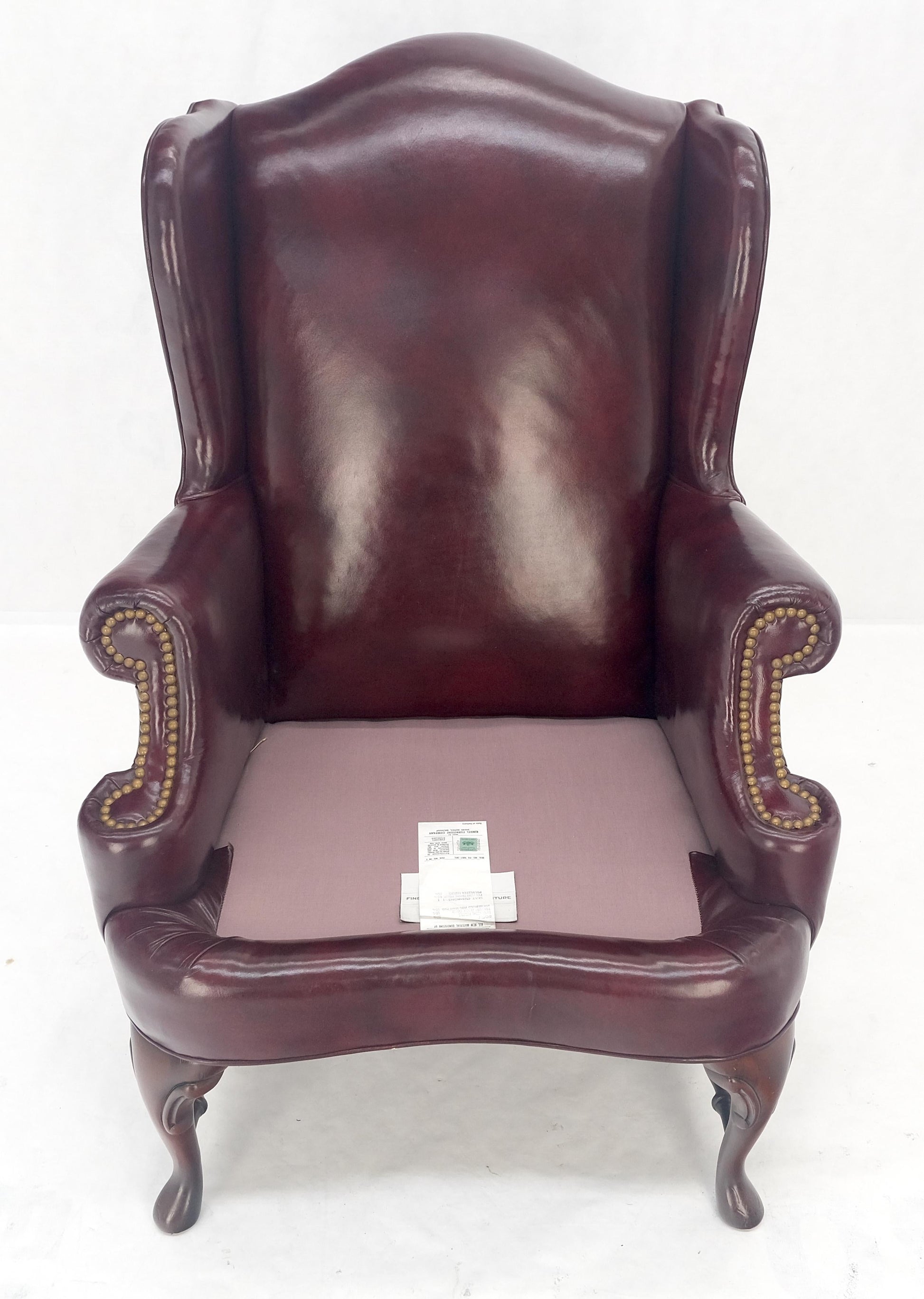 EstablishedLines Kindel Burgundy Leather Upholstery Carved Mahogany Legs Wingback Chair & Ottoman