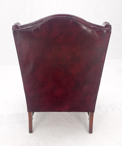 EstablishedLines Kindel Burgundy Leather Upholstery Carved Mahogany Legs Wingback Chair & Ottoman