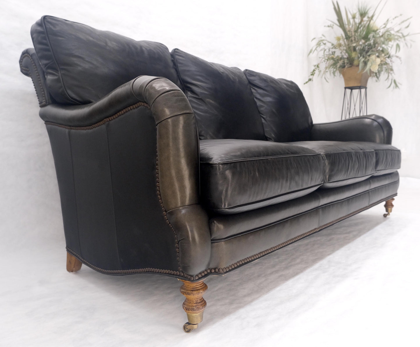EstablishedLines Madrid Hartwell Black Leather Sofa by Wesley Hall MINT!