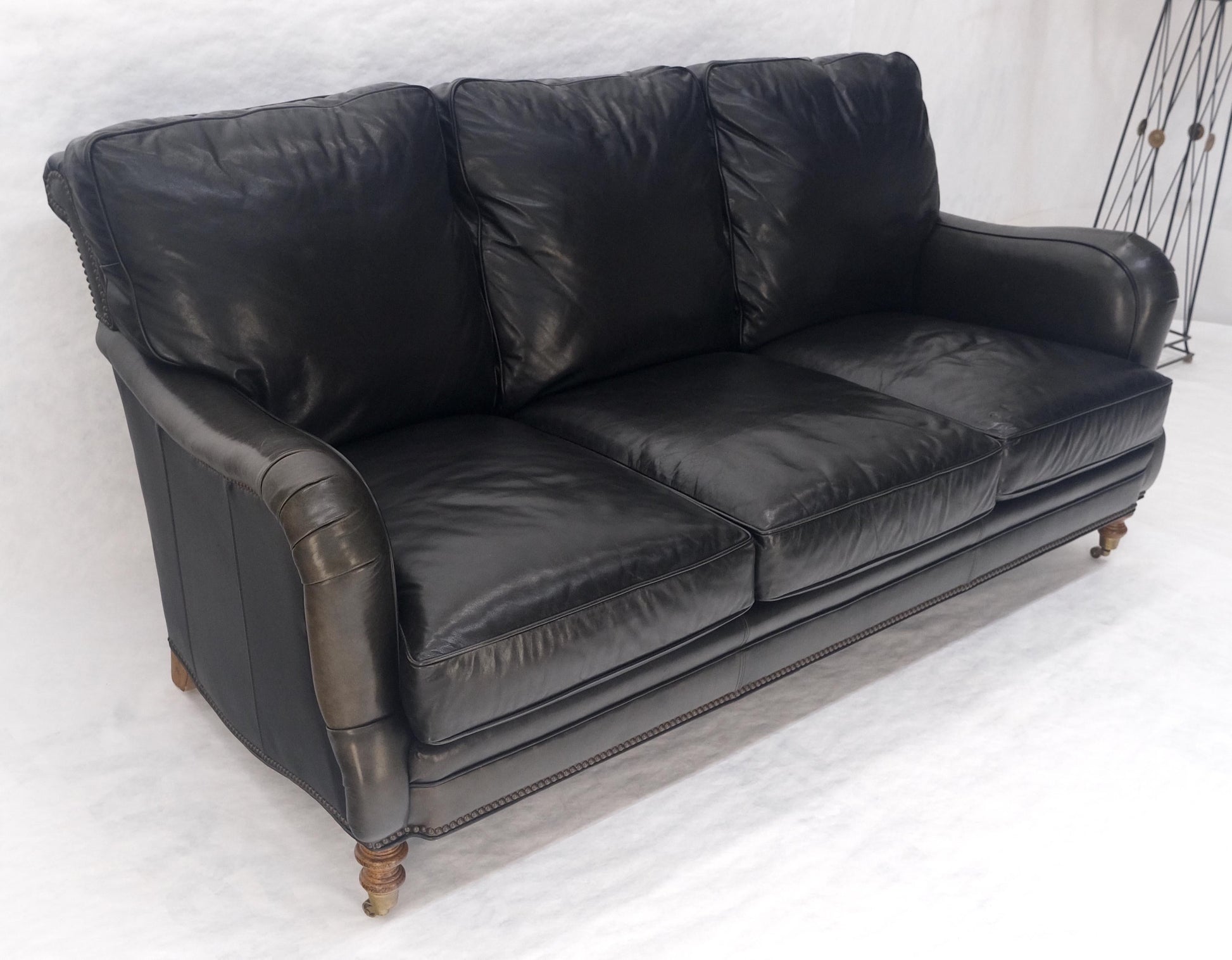 EstablishedLines Madrid Hartwell Black Leather Sofa by Wesley Hall MINT!