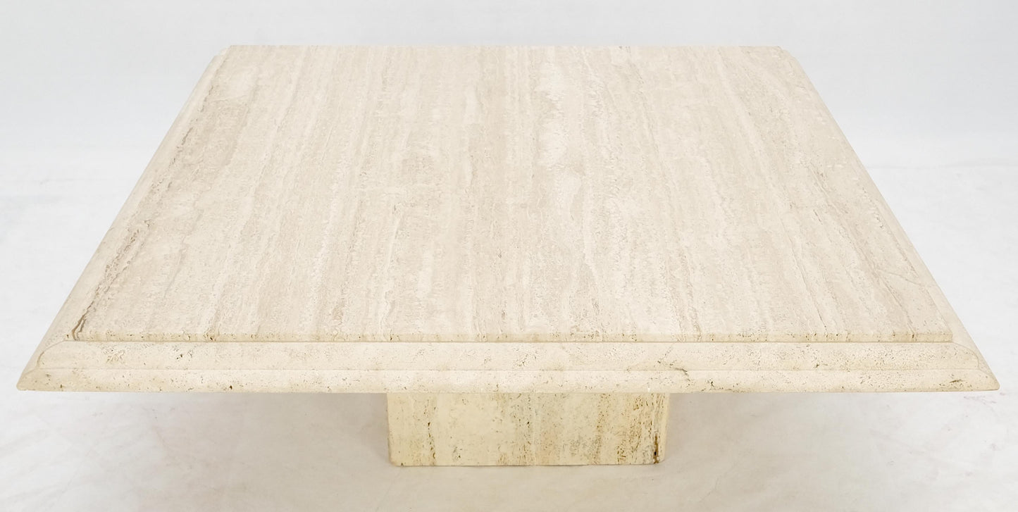 EstablishedLines Large 42" Square Single Pedestal Base Italian Mid Century Travertine Table MINT!