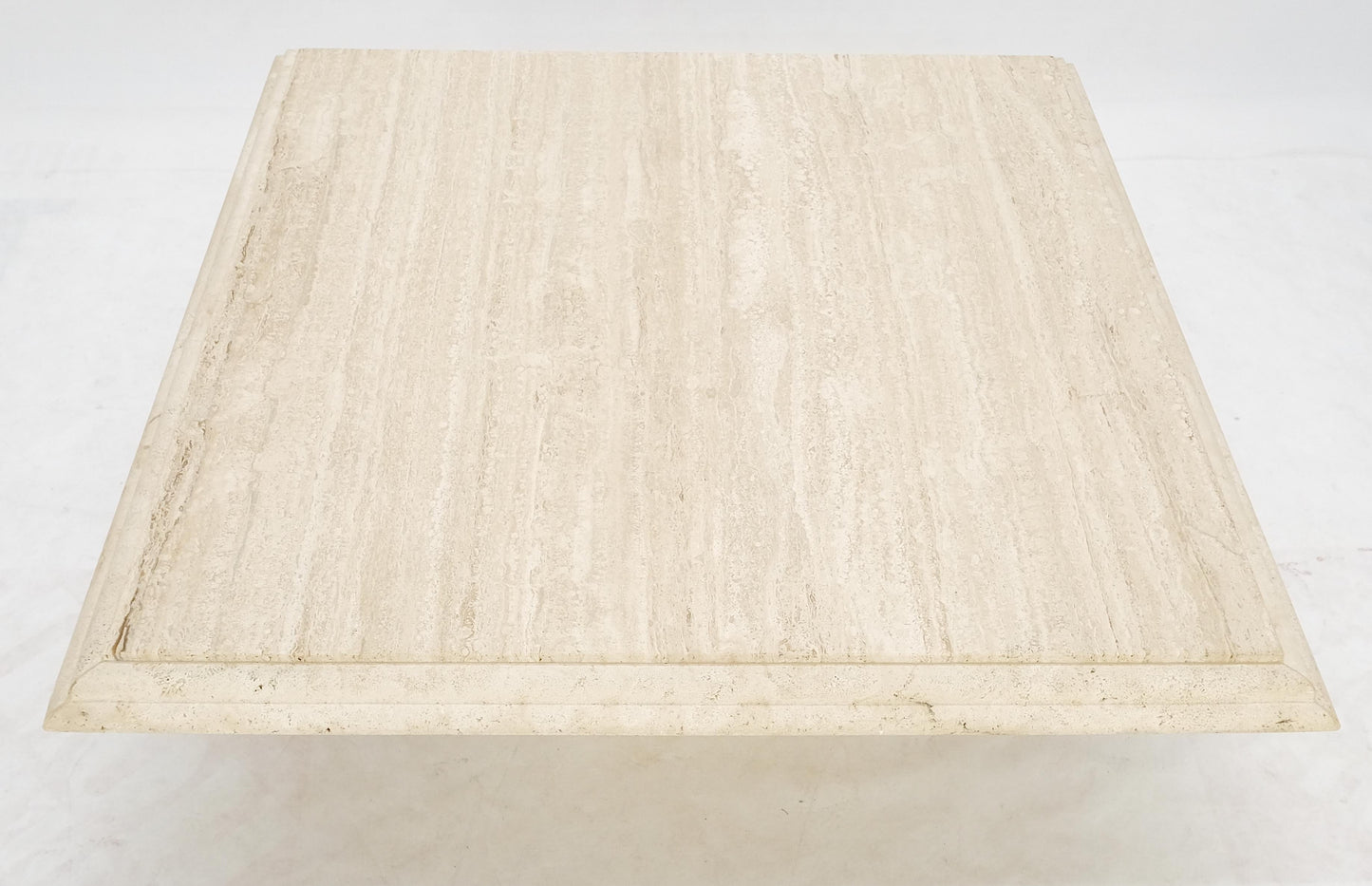 EstablishedLines Large 42" Square Single Pedestal Base Italian Mid Century Travertine Table MINT!