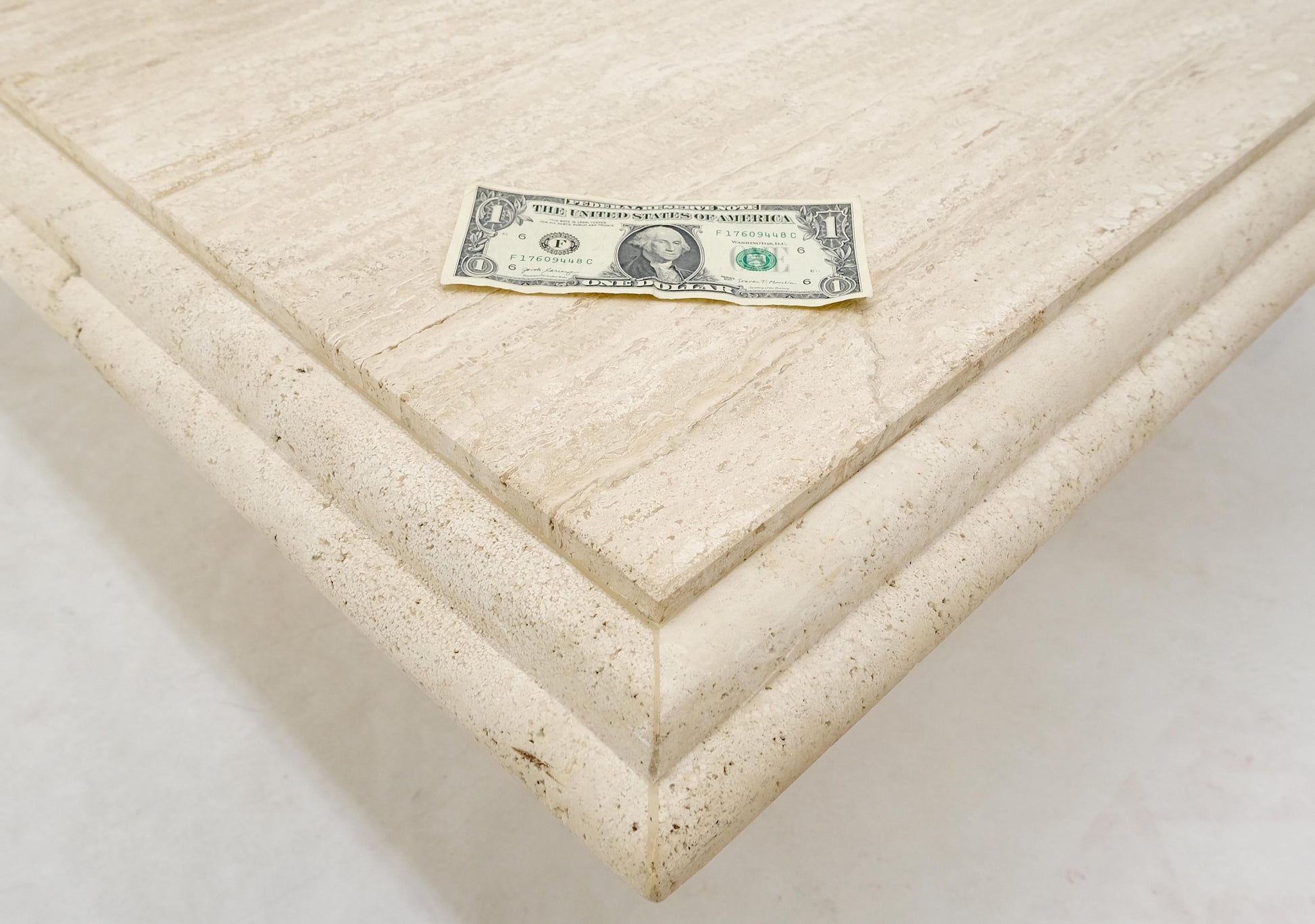 EstablishedLines Large 42" Square Single Pedestal Base Italian Mid Century Travertine Table MINT!