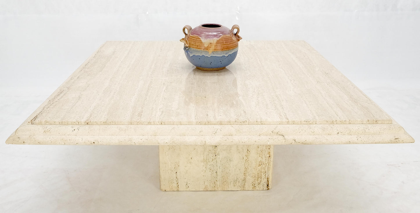 EstablishedLines Large 42" Square Single Pedestal Base Italian Mid Century Travertine Table MINT!