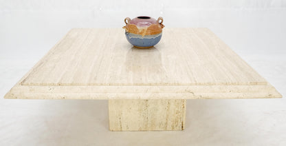 EstablishedLines Large 42" Square Single Pedestal Base Italian Mid Century Travertine Table MINT!