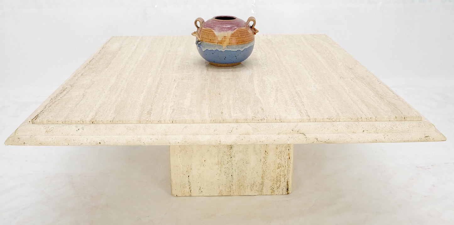 EstablishedLines Large 42" Square Single Pedestal Base Italian Mid Century Travertine Table MINT!