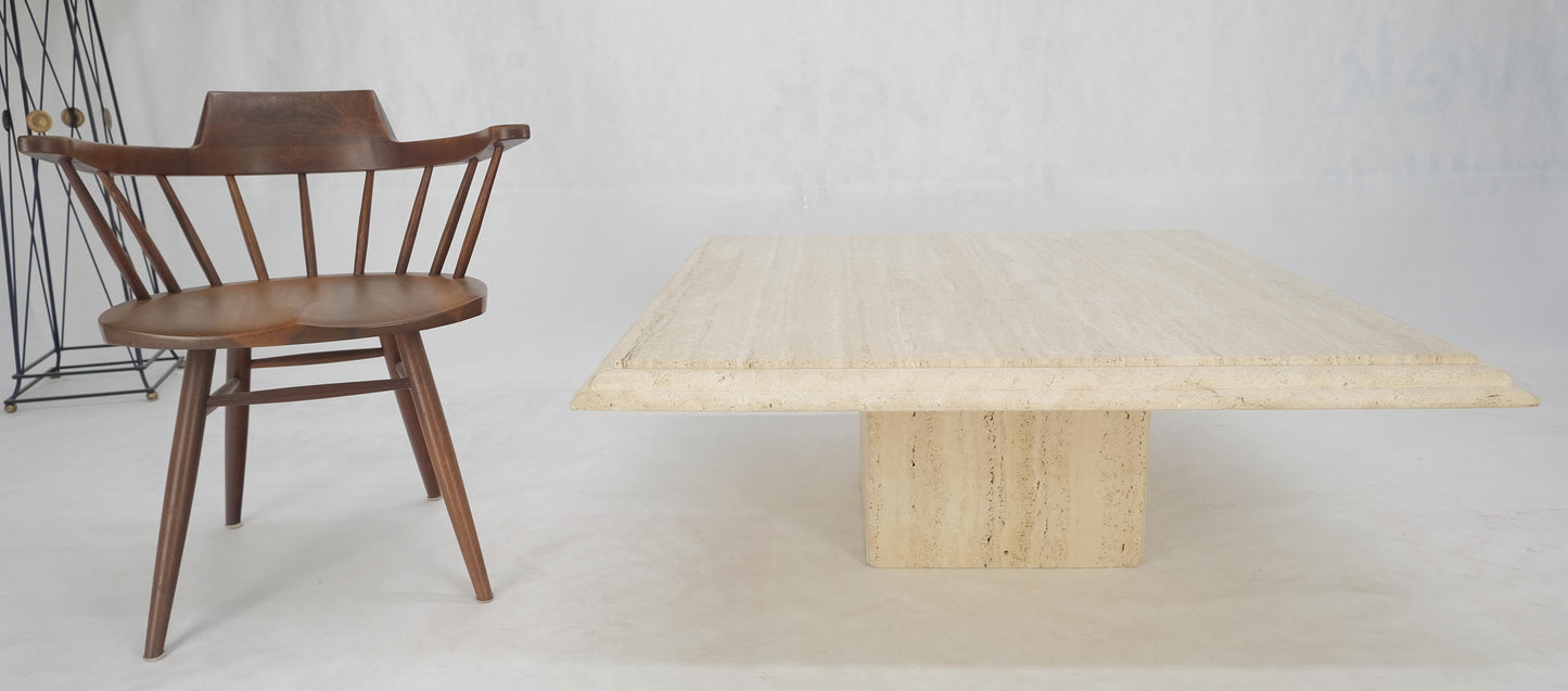 EstablishedLines Large 42" Square Single Pedestal Base Italian Mid Century Travertine Table MINT!