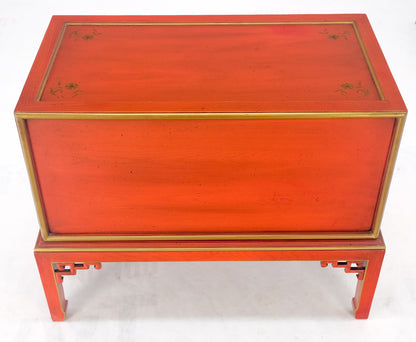 Red Orange Lacquer Chinoiserie Hand Painted Three Drawers Dresser Large Stand