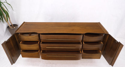 EstablishedLines American Walnut long Dresser w/ Rolled Edges Curved Front Dresser Brass Pulls
