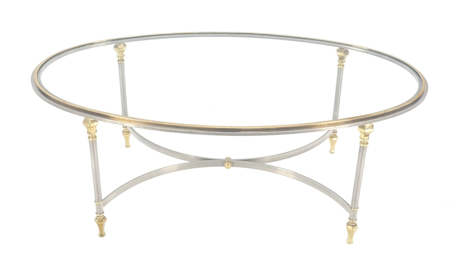 EstablishedLines Mid Century Hollywood Regency Italian Oval Glass top Brass & Chrome Coffee Table