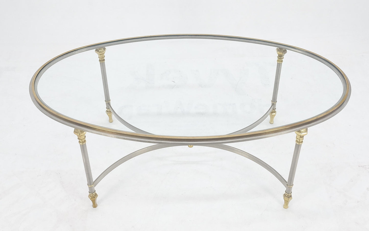 EstablishedLines Mid Century Hollywood Regency Italian Oval Glass top Brass & Chrome Coffee Table