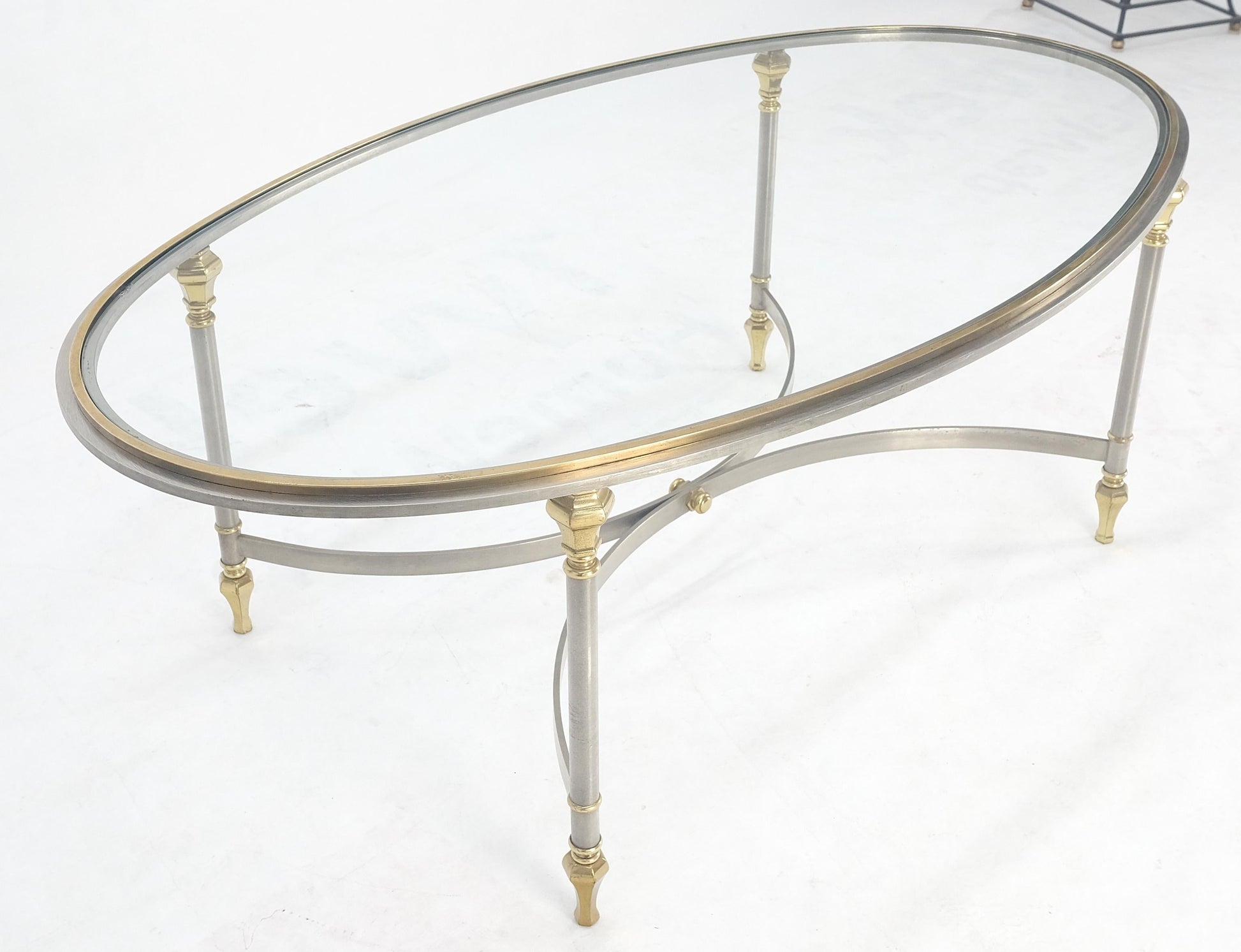 EstablishedLines Mid Century Hollywood Regency Italian Oval Glass top Brass & Chrome Coffee Table