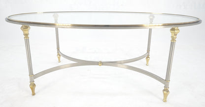 EstablishedLines Mid Century Hollywood Regency Italian Oval Glass top Brass & Chrome Coffee Table