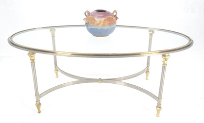 EstablishedLines Mid Century Hollywood Regency Italian Oval Glass top Brass & Chrome Coffee Table