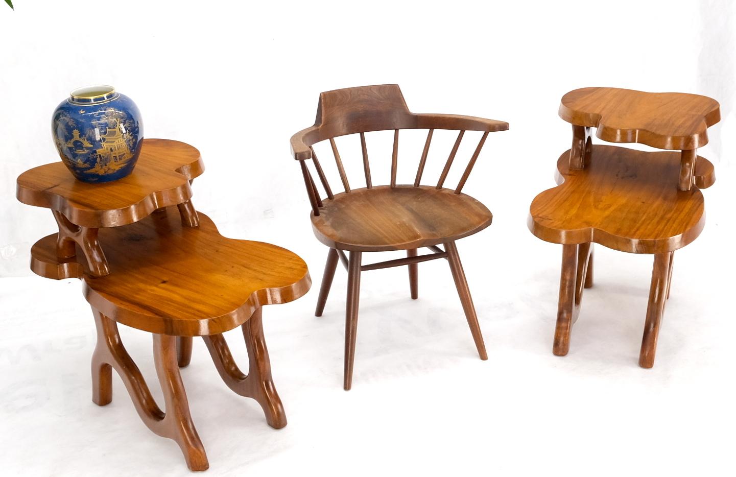 EstablishedLines Pair of Organic Shape Thick Solid Walnut Slabs Step End Side Tables